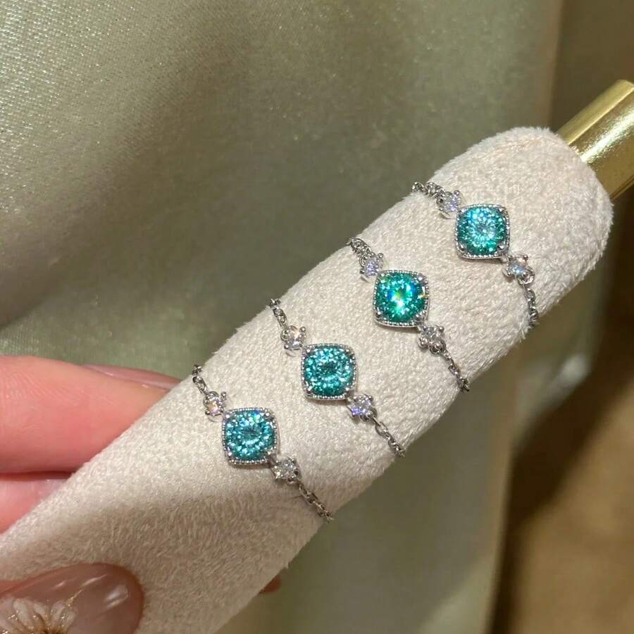 CIREY 1pc Galaxy Nest Mint Mambo Paraiba Color Ring, High-End Starry Sky Bird Nest Cut Pink Diamond Expandable Chain Women's Ring - Galaxy Telescopic Ring - View 1
