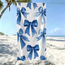 1 pieza Toalla de playa con lazo azul acuarela - Microfibra suave, secado rápido, tonos sofisticados de azul marino y cielo, diseño decorativo caprichoso, adecuada para viajes, natación, piscina, yoga, lavable a máquina - Multicolor - Ver 8
