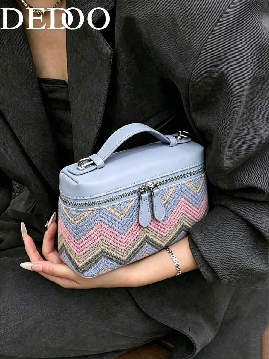 Dedoo 素色荔枝紋 PU 方形女款斜挎包 小錢包 日常時尚配件