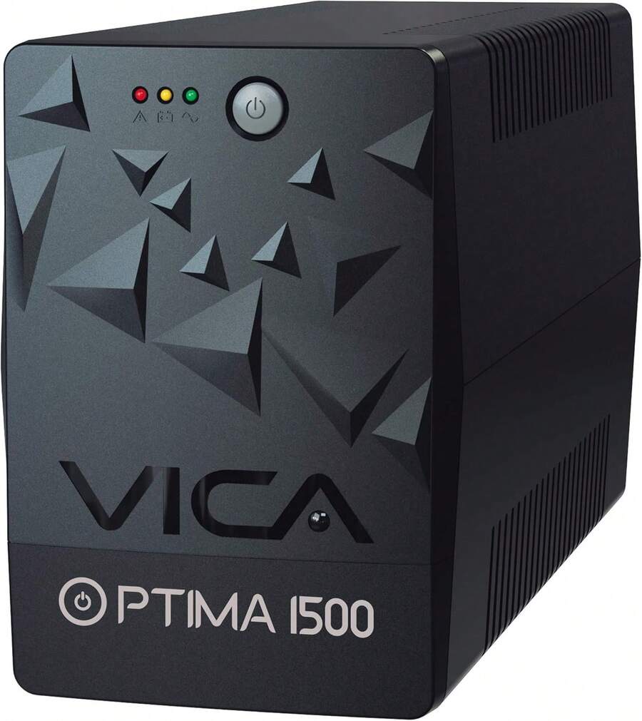 Vica Optima 1500 No Break con Regulador Integrado 1500VA/900W con 8 Tomas reguladas y respaldadas y 1 Puerto RJ11 y RJ45 Certificado Nom - Ver 1