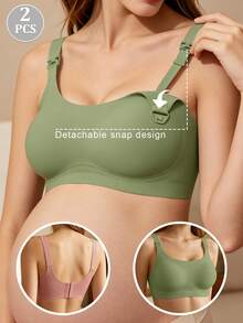 2pcs Maternity Nursing Bra, Breathable Wireless Breastfeeding Bra With Clip-Down Cups - Multicolor - View 1