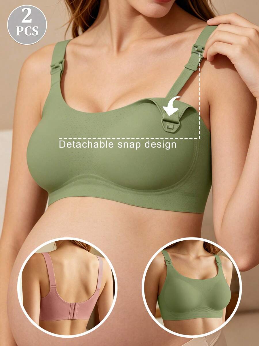 2pcs Maternity Nursing Bra, Breathable Wireless Breastfeeding Bra With Clip-Down Cups - Multicolor - View 1