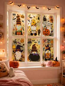 Halloween Goblin Static Window Stickers, Featuring Pumpkin, Ghost, Bat, Skull And Spider Patterns. These Reusable Stickers Are Perfect For "Trick Or Treat", Suitable For Decorating Home Windows, Porches And Indoor Spaces, Ideal For Halloween Parties. - Multicolor - View 4