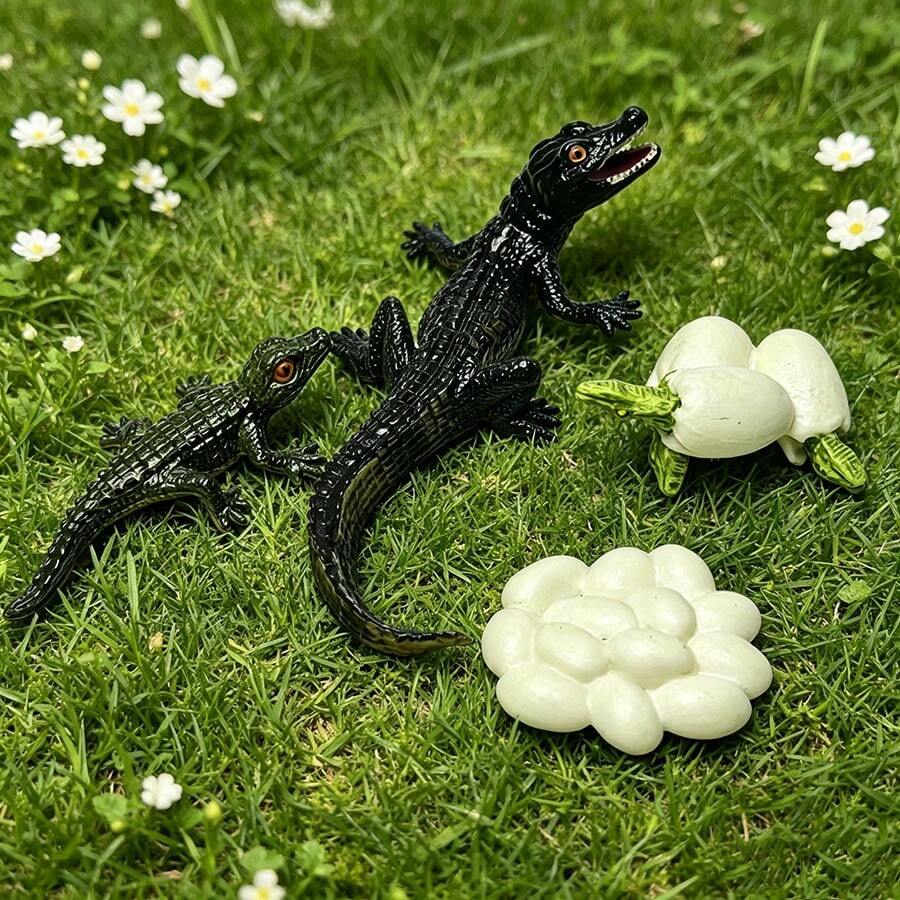 鱷魚成長週期實心塑膠動物模型玩偶,兒童動物公仔,兒童禮物 - 墨綠色 - 查看 1