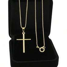 Corrente Cordão Masculino Banhado a Ouro 18k 50cm + Pingente Cruz Palito - Dourado - Visão 3