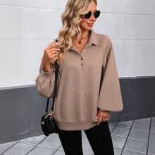 New Arrival: European And American Women's Casual Autumn And Winter Pullover Sweatshirt With A Textured Collar - 棕色 - 查看 4