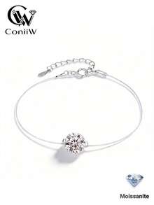 ConiiW Exquisite 925 Sterling Silver 1ct Moissanite Creative Transparent Fishing Line Women's Bracelet, Suitable For Daily Wear Or Party - White - View 2