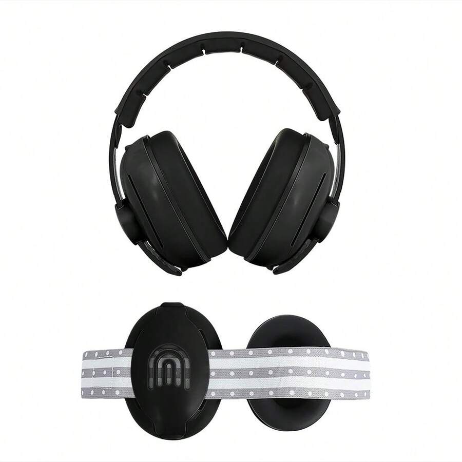 2-In-1 Baby Hearing Protection Earmuffs, Adjustable, Foldable, Noise Reducing, Ultralight, Anti-Noise For Infants - Black - View 1