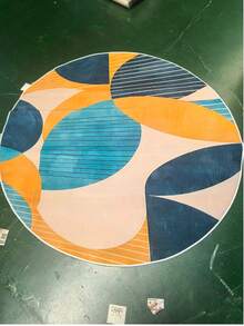 1 pieza Alfombra redonda de área moderna - Patrón geométrico en azul marino, amarillo mostaza y beige, alfombra decorativa adecuada para decoración, dormitorio, alfombra pequeña, alfombra, decoración del hogar, alfombra de sala de estar, alfombra pequeña de sala de estar, alfombra de dormitorio, decoración del hogar de sala de estar, alfombra de exterior, alfombra lavable - Multicolor - Ver 7