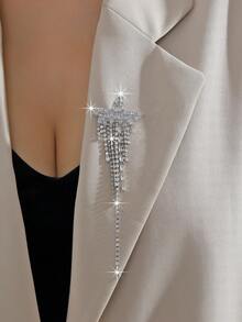 1pc Star-Shaped Rhinestone Brooch, Sparkling Zirconia Crystal Tassel Pin For Suit, Coat, Sweater, Clothing Accessory - XZ02 - Star Tassel Brooch - View 5
