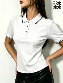 mulinsen 女款 Polo 衫，冰絲薄款運動領短袖 T 恤，透氣輕量跑步與健身訓練上衣 - 月光白 - 查看 2