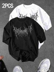 Sport MetroGents Men's Short Sleeve Thorn Print Sports T-Shirt, Summer Graphic Tees With Horror Designs, Band Tees, Custom Tees, Cam - 5 - 查看 1