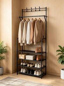 Freestanding Coat Rack With Storage Shelves, Equipped With 8 Hooks, Suitable For Entryways, Bedrooms, Wardrobes And Other Spaces, Featuring 5 Tiers Of Storage Compartments And Available In Multiple Colors - Multicolor - View 2