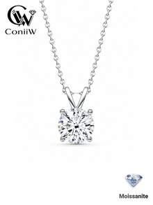 ConiiW 925 Sterling Silver Moissanite Four-Prong Pendant Necklace - A Stylish Necklace For Men And Women - Gold - View 2