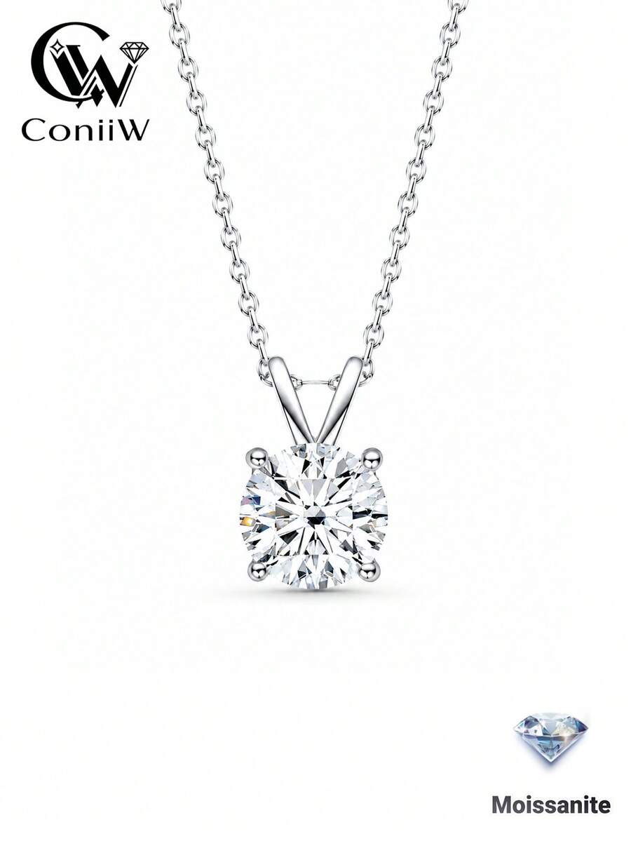 ConiiW 925 Sterling Silver Moissanite Four-Prong Pendant Necklace - A Stylish Necklace For Men And Women