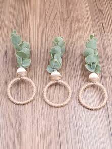 1/6/12pcs/Set Napkin Rings, Rustic Farmhouse Style Napkin Rings, Eucalyptus Napkin Rings, Wooden Napkin Rings, Bohemian Green Leaf Napkin Rings, Suitable For Spring/Summer, Thanksgiving, Christmas, Bridal Shower, Wedding Table Decor - Multicolor - View 7
