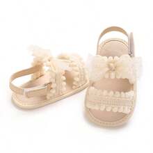 Summer Bow & Pom Pom Soft Sole Sandals For Baby Girls, Pre-Walker Shoes - Apricot - View 6