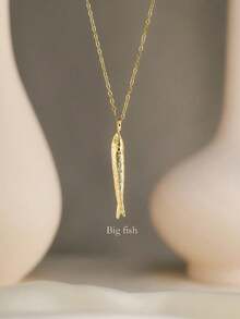 1 Stück INS Urlaubsstil Edelstahl 18K vergoldet gehämmert Meeresleben Fisch Anhänger Halskette, mehrere Größen, Schmuckaccessoire für Frauen, Sommer Strandurlaub Party - Gold - Übersicht 4