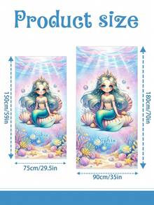 Personalized Mermaid Beach Towel, Customized Name Soft Towel, Cartoon Mermaid Ocean Theme Pattern - Multicolor - View 3