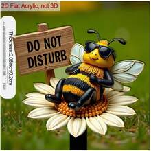 2D Flat - [2D Flat] 1pc 2D Flat Acrylic 9.06 Inch Garden Stake, With Sharp End, Suitable For Yard Bee Sitting On Flower, With Sign, Enhances Garden, As Garden Decoration, Suitable For Outdoor Yard Decor - A - View 7