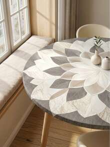 1pc Magic Art Round Tablecloth, White Lotus Mandala Pattern Design, With Elastic Edge, Polyester Fiber Tablecloth, Round Dining Table Decor Tablecloth, Suitable For Celebrations, Weddings, Outdoor Activities And Dining - Multicolor - View 5