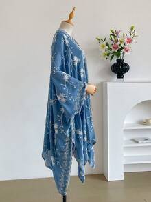 1 buah Kimono Sarong Selendang Bordir Gaya Bohemian Motif Bunga Elegan untuk Wanita, Cardigan Pelindung Matahari untuk Liburan Pantai Musim Semi dan Musim Panas, Modis, Serbaguna, Ringan, Mewah, dan Dekoratif, Cocok untuk Pemakaian Sehari-hari, Pilihan Hadiah - Biru - View 3