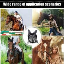 Máscara de protección completa para moscas de caballo con borlas ajustables, máscara facial transpirable de protección contra moscas para rancho y equitación, máscara de insectos para caballos - Multicolor - Ver 4