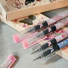 Rose & Butterfly Print Direct Liquid Gel Pen Set, 4pcs, 0.5mm Needle Tip, Quick-Dry Black Ink, Cap-Off Ballpoint Pens, INS Style, Student Exam Practice, Office Writing, Stationery Gift Box, Birthday Gift - Sets - View 7