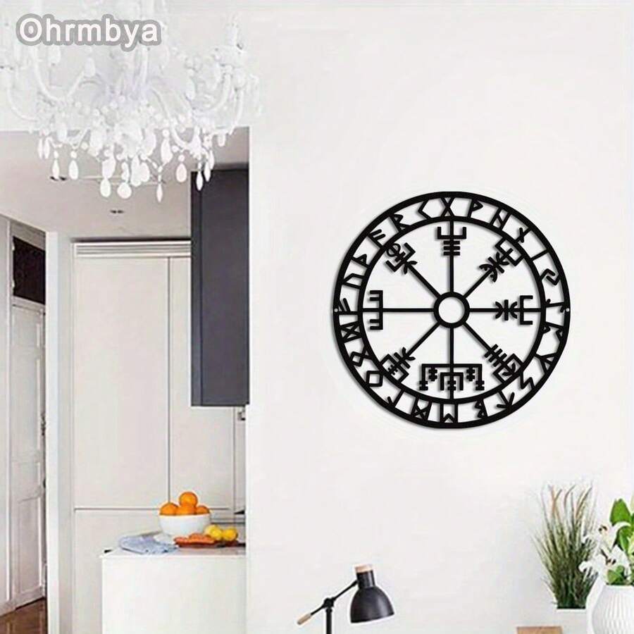 OHRMBYA Arte de Pared Brújula Vikinga - Decoración de Metal Estilo Bohemio, Diseño Intrincado de Runas Nórdicas, Duradero y Resistente a la Intemperie, Adecuado para Uso en el Hogar y la Oficina, Interior y Exterior, Decoración de Pared de Metal - A - Ver 1