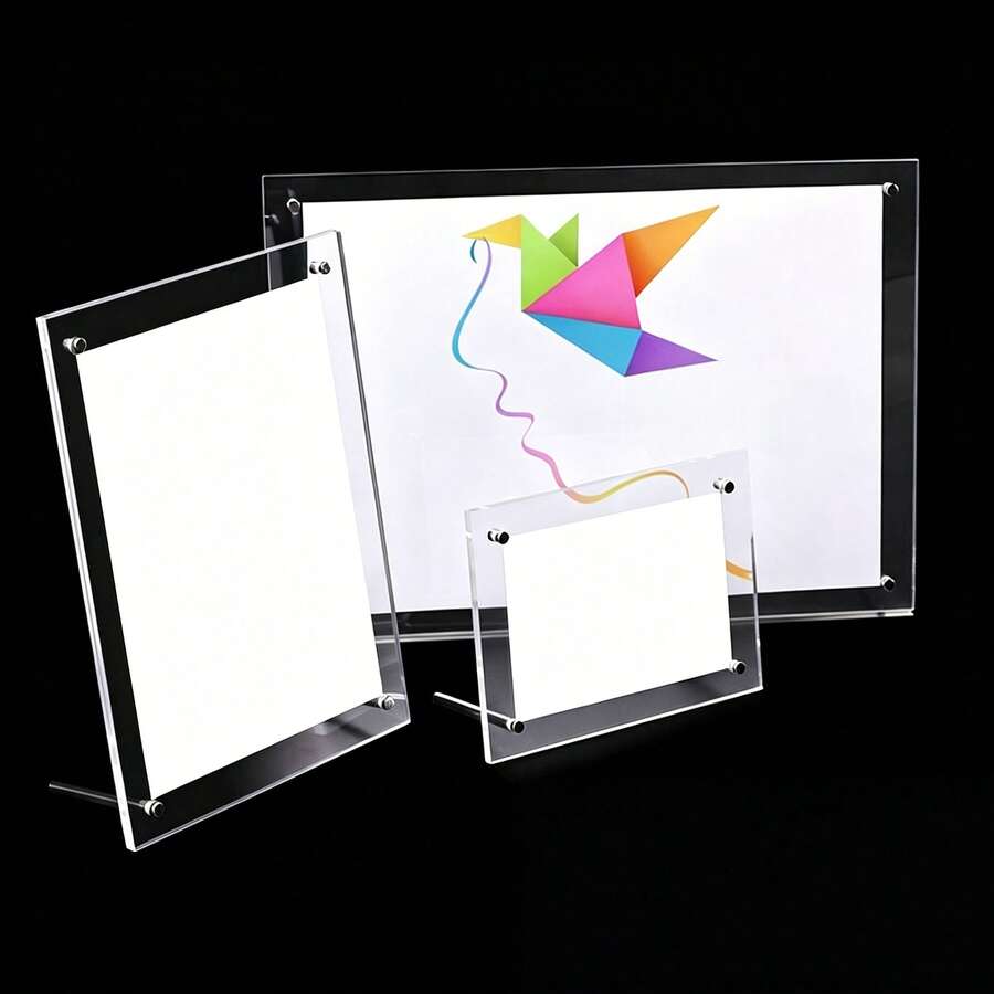 1pc Transparent Acrylic Photo Frame Stand (Remove Protective Film On Both Sides Before Use), Suitable For Certificates/Awards, Photo Display, Poster Frame, Multifunctional Desktop Decor For Home And Office - Transparent - View 1