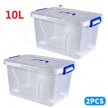 2pcs Covered Storage Boxes, An Open Storage Box, Transparent Storage Box, Sturdy And Stackable Storage Box, And Multi-Functional Multi-Sized Storage Box. These Are Highly Suitable For Organizing And Storing Items In Homes, Offices, Bedroom Wardrobes - 10 litros (35 x 23 x 19 cm) - sin ruedas - Ver 12