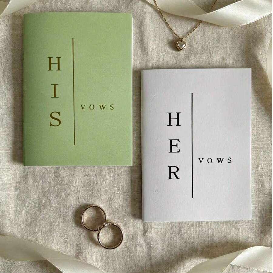 2 Elegantes Libros de Votos de Boda "Él & Ella" - 28 Páginas, 5.5" X 3.9" - Perfecto para Despedida de Soltera, Aniversario y Boda - Incluye Cartas de Amor en Cápsula del Tiempo - Recuerdo Ideal para Parejas y Regalos para Damas de Honor - Unitalla - Ver 1