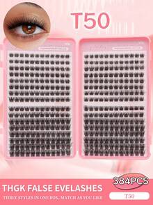 384PCS Bulu Mata D Curl Cluster Individual DIY Panjang Campuran 8-16mm, Bulu Mata Palsu Segmen Ringan Lembut yang Dapat Digunakan Kembali untuk Pemula, Riasan Sehari-hari, Pesta Pernikahan, Halloween - D - View 1