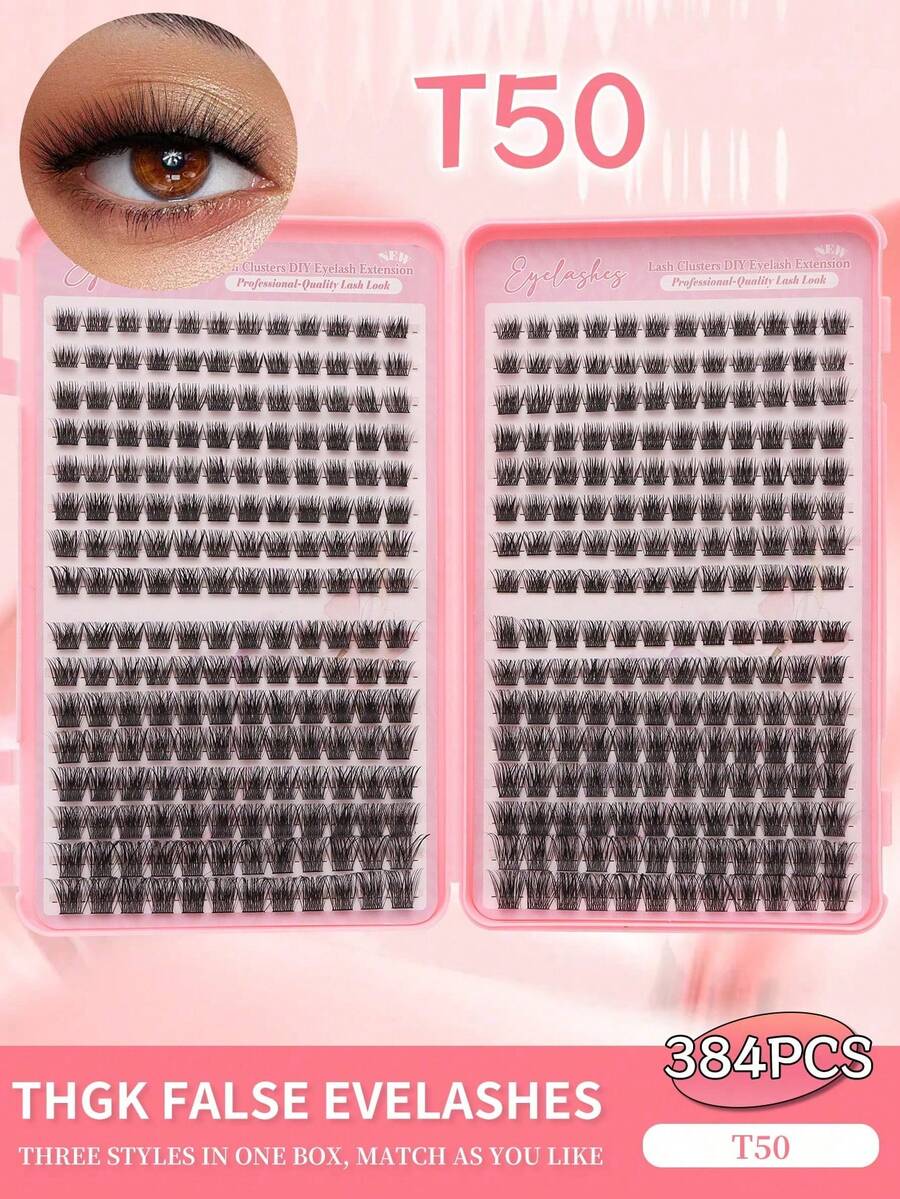 384PCS Bulu Mata D Curl Cluster Individual DIY Panjang Campuran 8-16mm, Bulu Mata Palsu Segmen Ringan Lembut yang Dapat Digunakan Kembali untuk Pemula, Riasan Sehari-hari, Pesta Pernikahan, Halloween - D - View 1