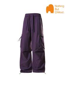 NBCT Black Multi-Pocket Functional Cargo Pants With Large Pockets, Drawstring Waist And Cuffs, Versatile Outdoor Hiking Camping Climbing Long Pants For Women - Purple - View 3