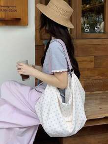 Korean Niche Design Ins Purple Polka Dot Fresh Style Large Capacity Underarm Tote Bag For Commuting, Outing, Daily Shopping, Shoulder Bag - Mauve Purple - View 4