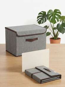 1pc Washable Foldable CD Storage Box With Lid, Dust-Proof Space-Saving Disc Organizer, Home Bookshelf Storage Box - Grey - View 9