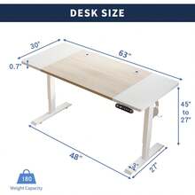 computadora eléctrico de pie de 63 x 30 pulgadas, mesa de pie ajustable en altura, computadora ergonómico para sentarse con tablero de empalme, motor único, marco blanco, parte superior de roble y - Roble y blanco. - Ver 4
