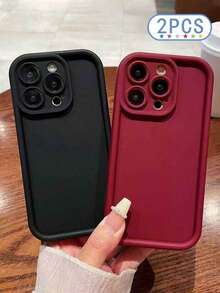 2入 精準孔位溝槽式 黑色與酒紅防摔軟殼手機保護殼，適用 17/17 Pro/17 Pro Max/16/15/XR/7P/8P/12 Pro Max/13 Pro Max/14 Pro Max/13/14/11/12/14/XS/S/XS Max/7/8/GES2，可愛時尚加厚手機保護套 - 彩色 - 查看 8