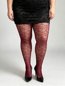 1pc Women's Plus Size Shell Jacquard Tight Leggings, Multi-Color Y2K Style Hollow Fishnet Tights, Elastic Comfortable Sexy Fashion Pantyhose, Suitable For Party, Home, Daily Office, Halloween Holiday Versatile Outfit - Multicolor - View 15