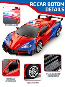 1件可變形遙控車 1:18比例 2.4GHz 蜘蛛RC車 一鍵變形 高速360°旋轉機器人玩具 2合1變形機器人遙控車 附燈光效果 自動變形 適合3-4、5-6、7-8、9-10歲男孩女孩生日禮物 適用於聖誕節/復活節/萬聖節/新年禮物 蜘蛛玩具（紅色） - 彩色 - 查看 6