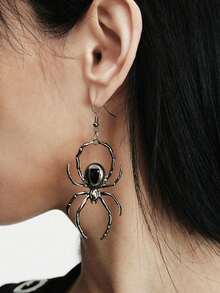 Vintage Gothic Style Large Spider Earrings For Women - Silver - View 2