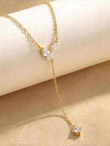 1pc Fashionable Versatile Women's Stainless Steel Rhinestone Teardrop Necklace - Luxurious Women's Charm Jewelry, Suitable For Daily And Party Wear - Multicolor - View 3