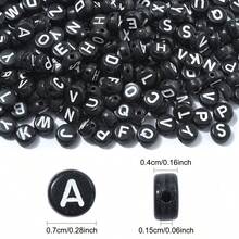 200/500/1000 Stücke 4x7mm Perlen mit schwarzem Hintergrund und goldenem Buchstabenmuster, DIY für Halsketten und Schmuckherstellung - Weißer Text auf schwarzem Hintergrund - Übersicht 2