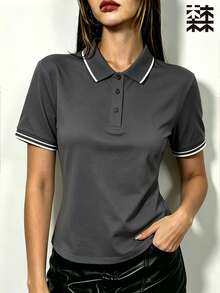 mulinsen 女款 Polo 衫，冰絲薄款運動領短袖 T 恤，透氣輕量跑步訓練上衣 - 深灰色 - 查看 6