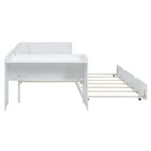 Flat Bed 90 X 200 Cm With Pull-Out Bed, Integrated Desk And Three Side Shelves, Pink. - 白色 - 查看 8