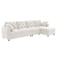 Modern Velvet Sofa With Corner Storage, L-Shaped Storage Compartment That Can Be Rotated Left And Right, Side Armrests With Magazine Pockets, Tufted Backrest. Beige. (281 * 86 * 71 Cm) - Beige - View 11