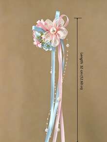1pc Fairy-Style Bow Tassel Hair Clip, Fresh Sweet Floral Hair Accessory - Multicolor - View 6
