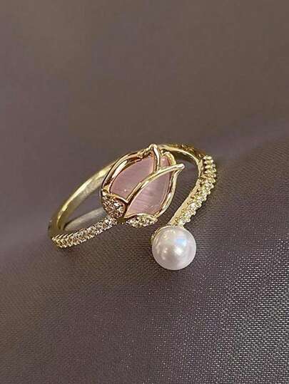 A Tulip Bud Pearl Opal Ring
