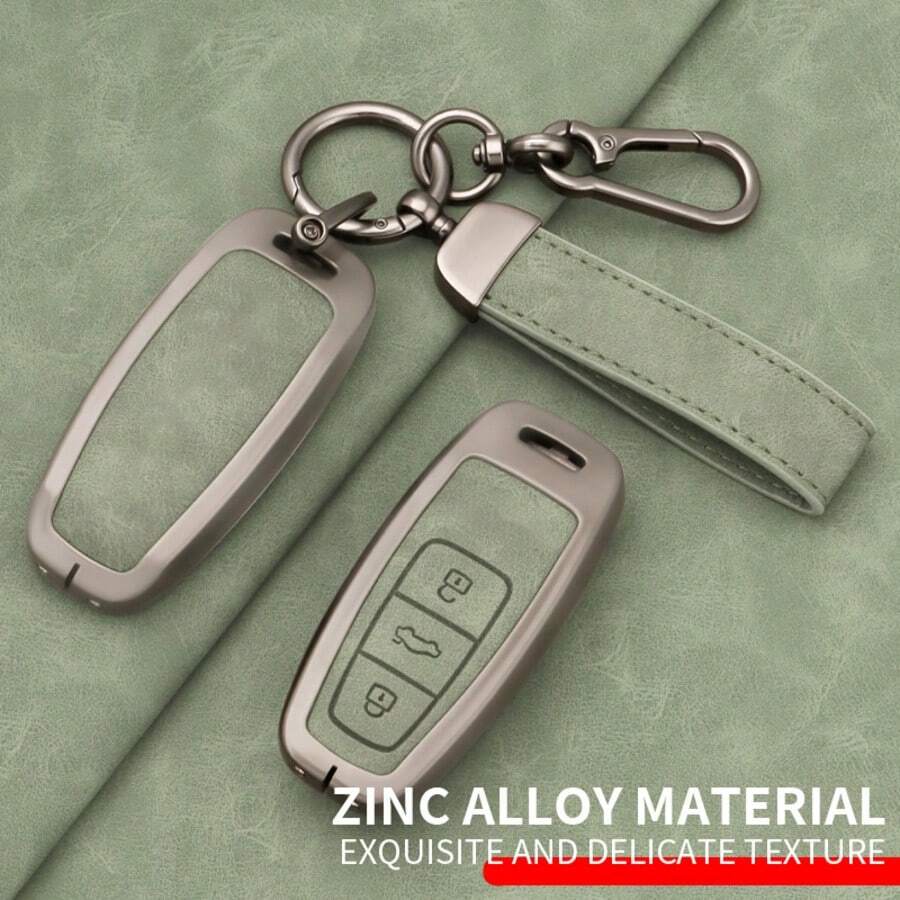 Suitable For Audi Old Model Long 3-Button Key Cover, Compatible With A4L B8 A5 A6L C7 A7 A8L D4 Q5 8R Q7 2nd Gen S/RS4 RS5 RS6 RS7 SQ5, Dedicated Zinc Alloy Suede Car Key Shell - Hand Rope Carabiner - View 1